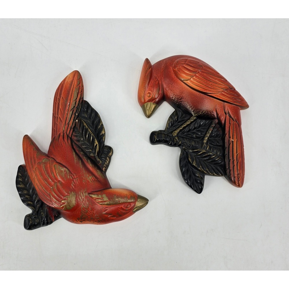 Vintage‎ Miller Studio Cardinal Bird Chalkware Wall Plaques Set of 2 Red MCM